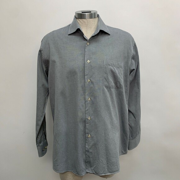 Peter Millar Men's Shirt Size 17 L Gray Print Long Sleeve - Picture 1 of 10